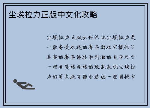 尘埃拉力正版中文化攻略