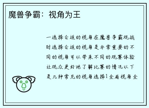 魔兽争霸：视角为王